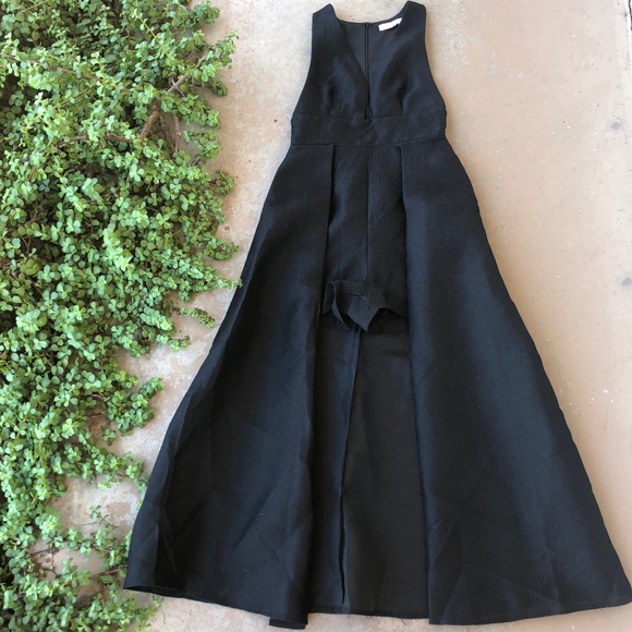 White Closet Dresses & Skirts - White Closet Black Plunge V Romper Maxi Dress